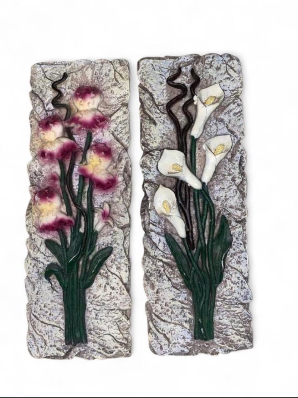 Decorative Floral Wall Plaques Set - Pink & White Calla Lilies
